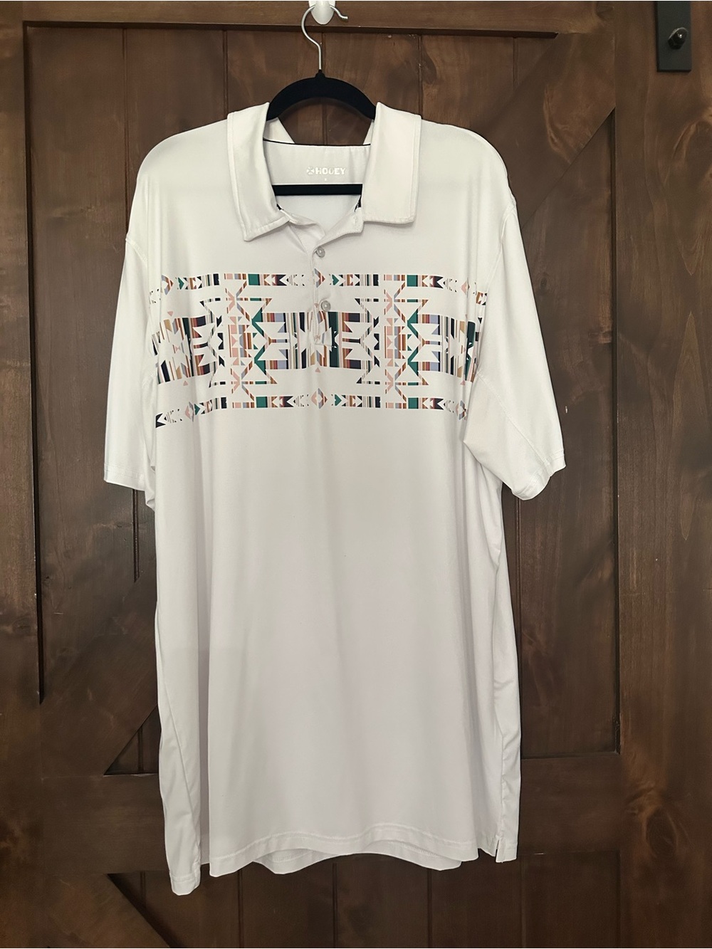 Hooey Cowboy Golf White Polo with Geometric Stripe